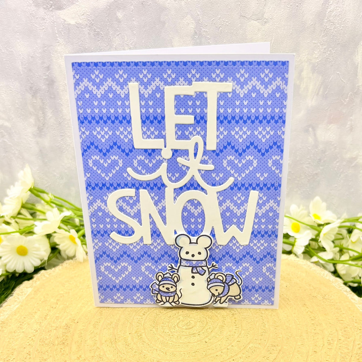 Let It Snow Blue Jumper Design Handmade Christmas Card-1