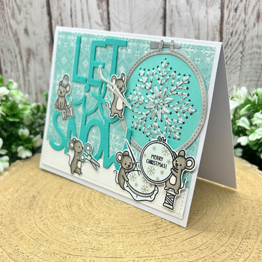 Let It Snow Cross Stitched Handmade Christmas Card-1