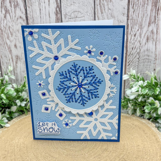Let It Snow Cross Stitched Handmade Christmas Card-1
