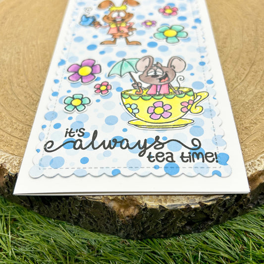 Mad Hatter Slimline Always Tea Time Handmade Card-1