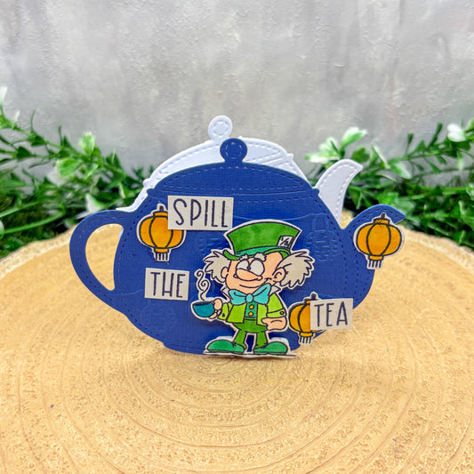 Mad Hatter Teapot Shaped Handmade Card-1