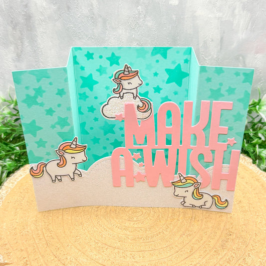 Make A Wish Unicorns Standing Handmade Birthday Card-1