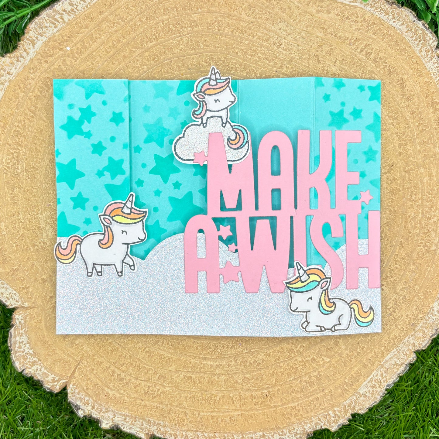 Make A Wish Unicorns Standing Handmade Birthday Card-3