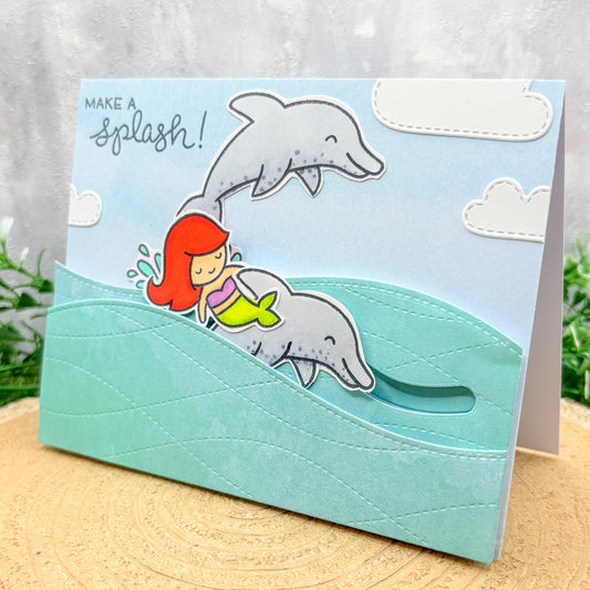 Mermaid & Dolphins Make A Splash Handmade Card-1