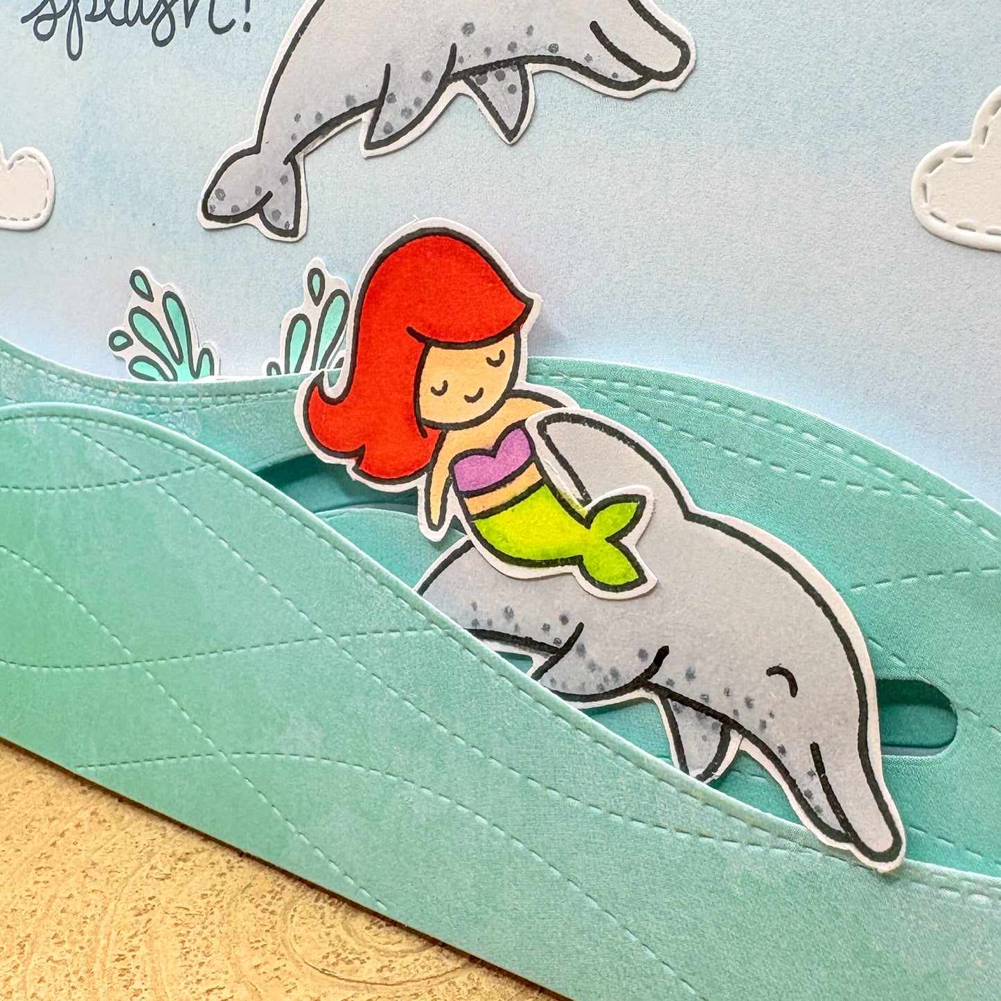 Mermaid & Dolphins Make A Splash Handmade Card-2