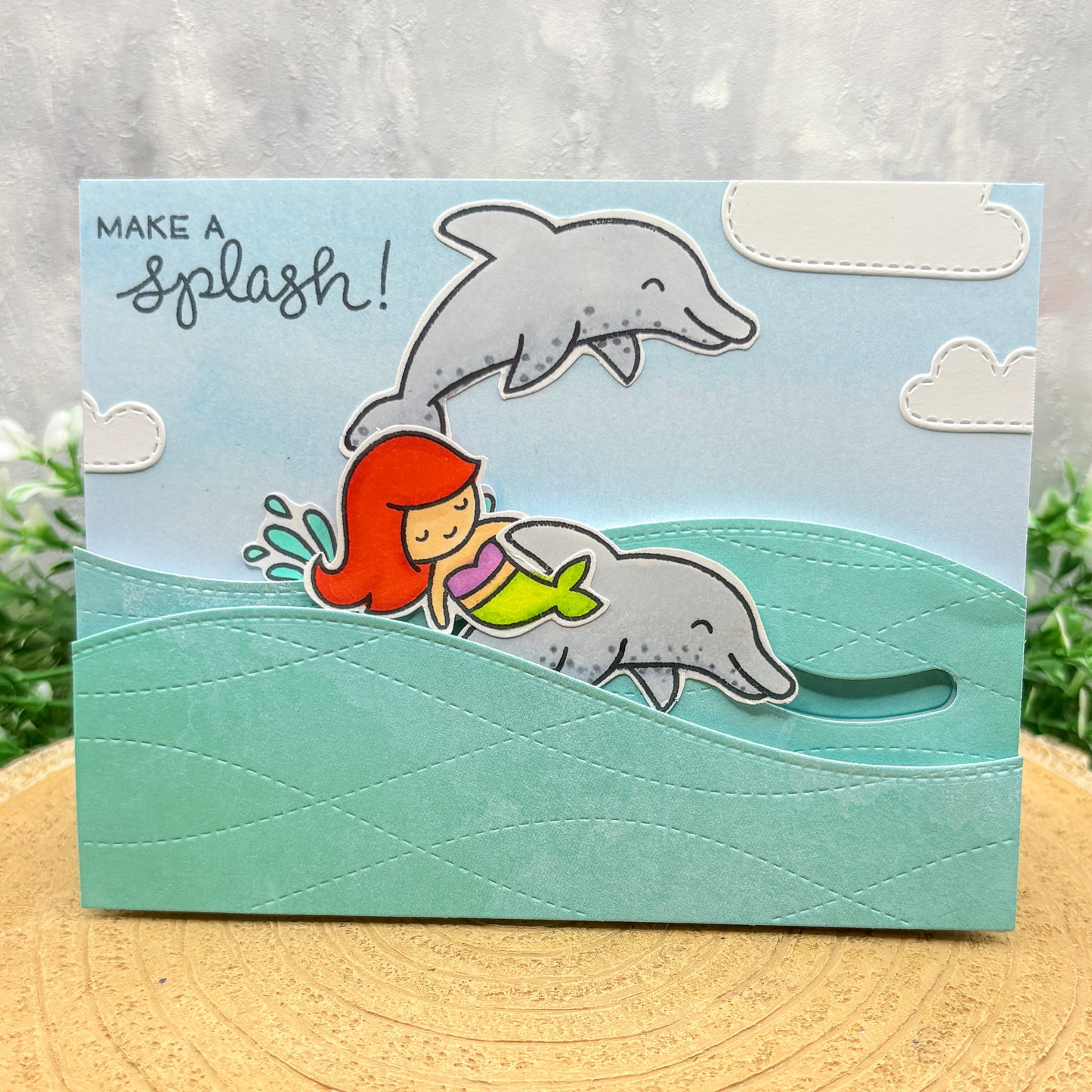 Mermaid & Dolphins Make A Splash Handmade Card