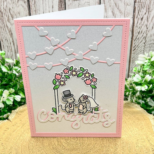 Mice Couple Congrats Pink Handmade Wedding Card-1