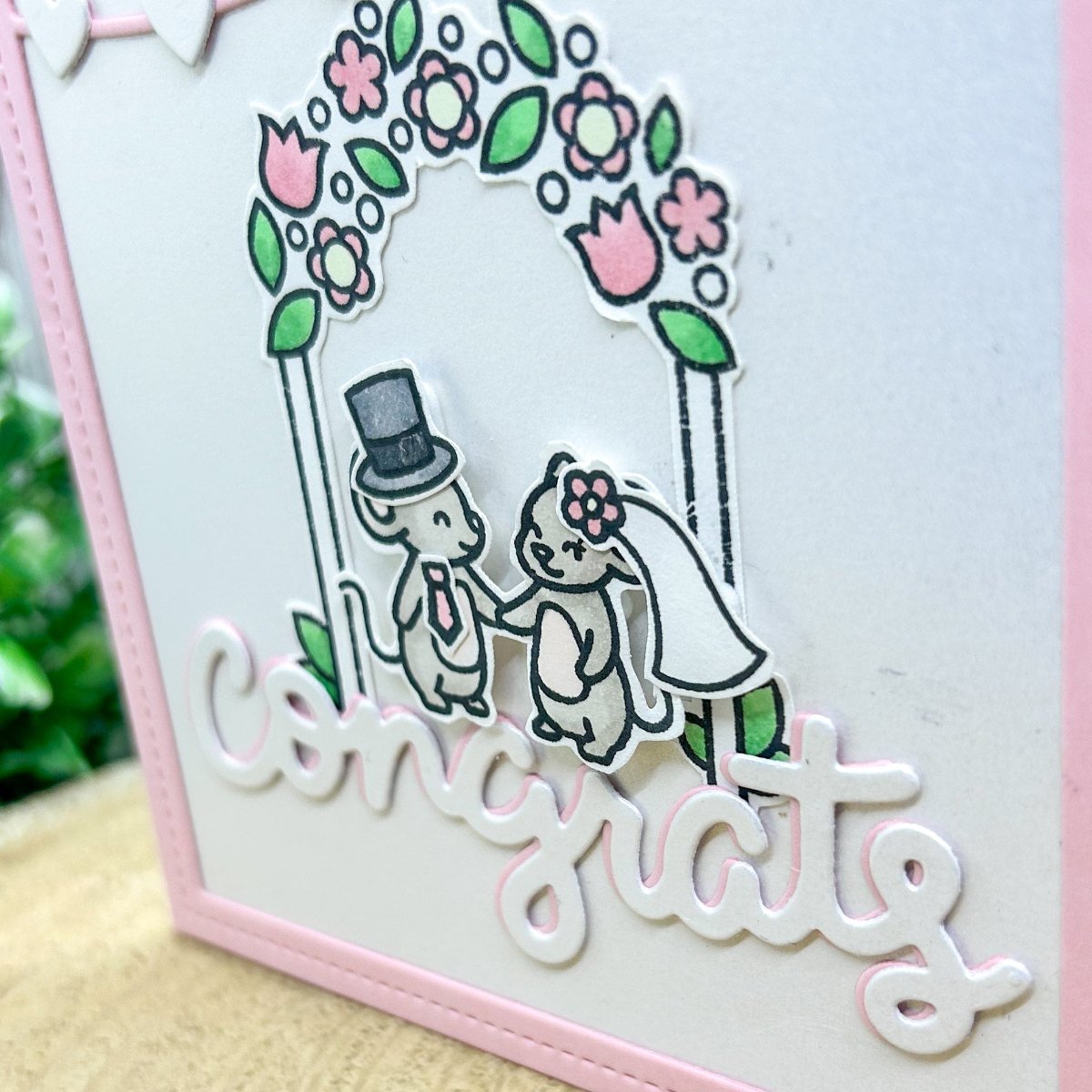 Mice Couple Congrats Pink Handmade Wedding Card-2