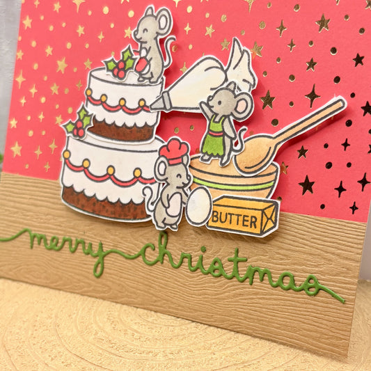 Mice Decorating Cake Handmade Christmas Card-1