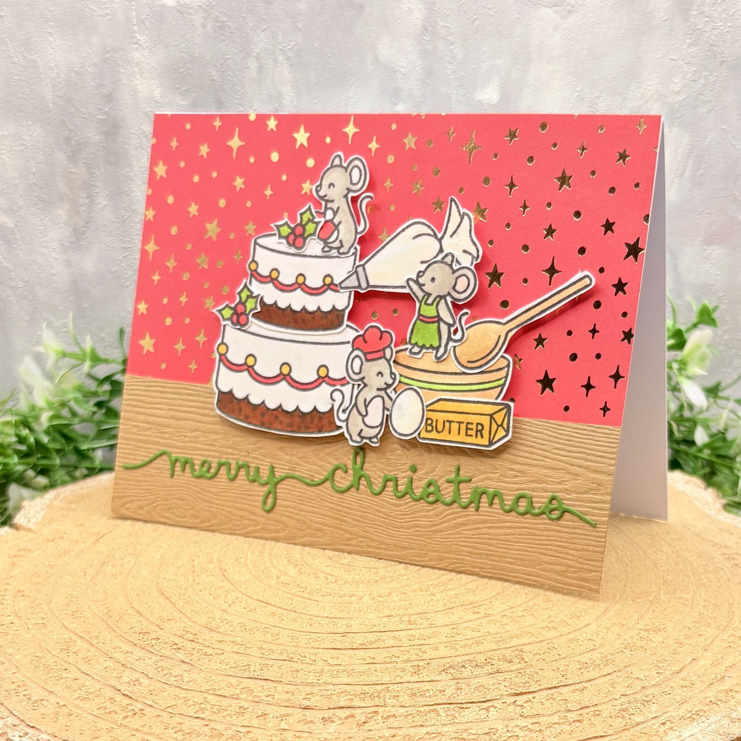 Mice Decorating Cake Handmade Christmas Card-2