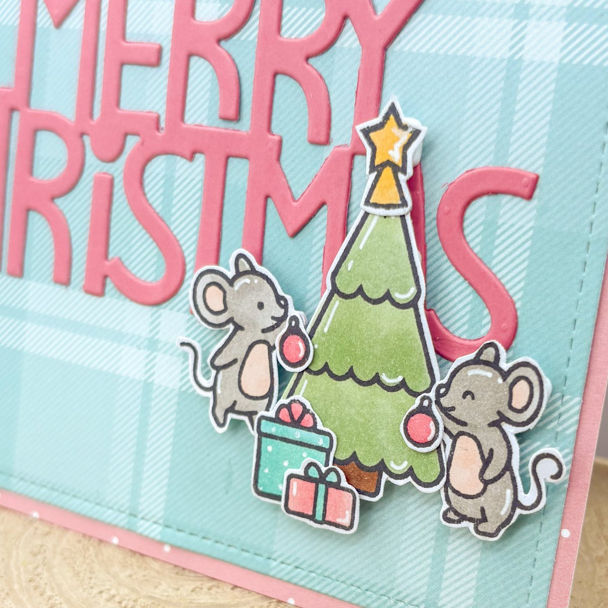 Mice Decorating Tree Handmade Christmas Card-2