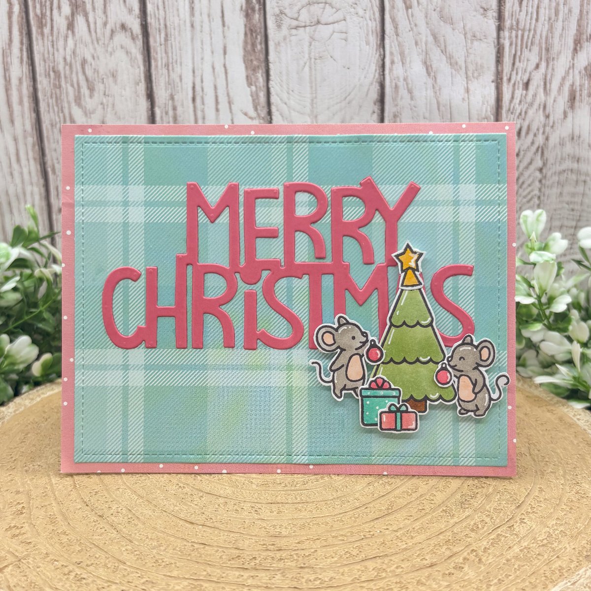Mice Decorating Tree Handmade Christmas Card