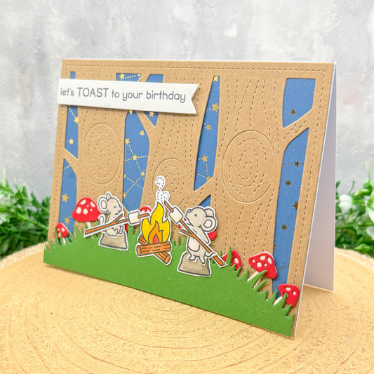 Mice Toasting Marshmallows Handmade Birthday Card-1