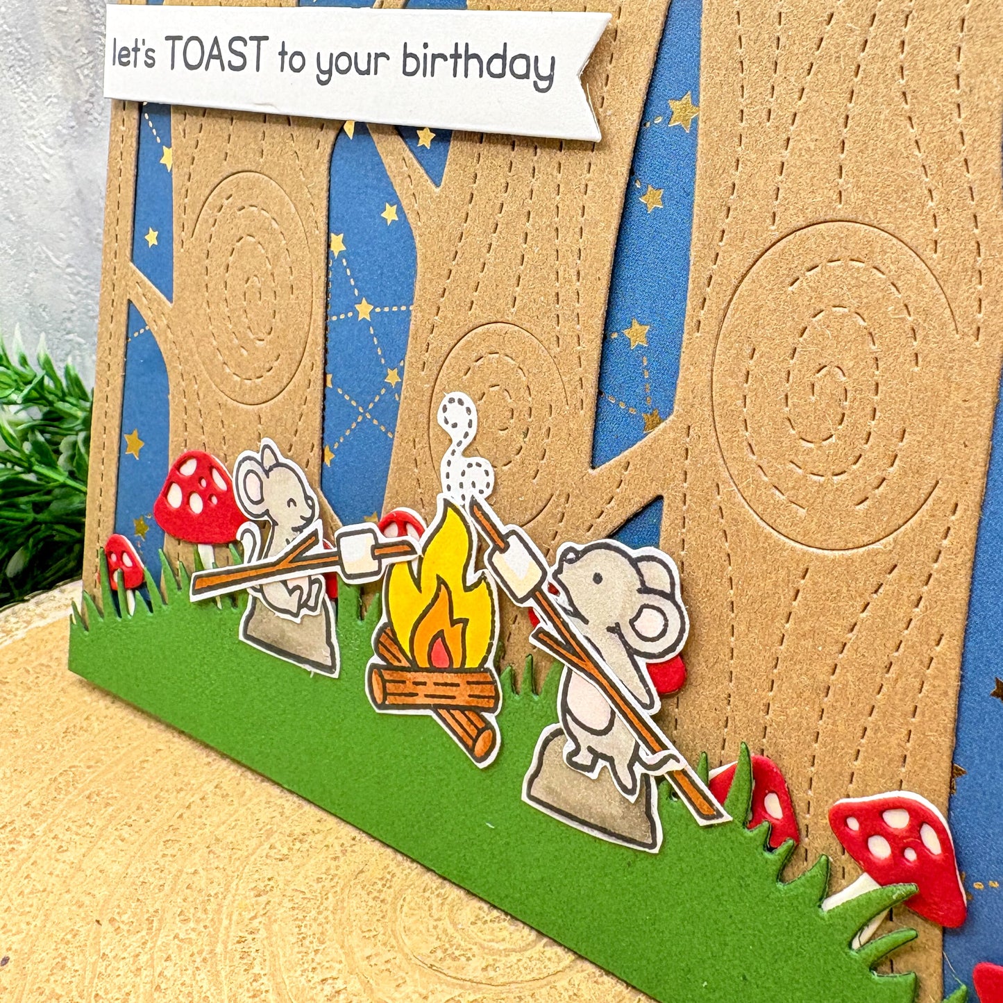 Mice Toasting Marshmallows Handmade Birthday Card-2