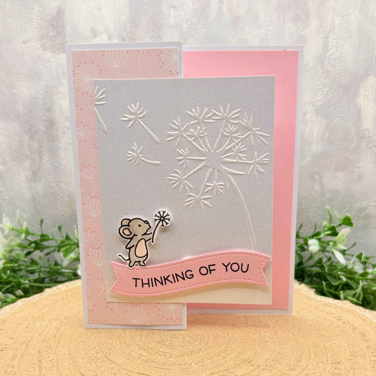 Mouse Blowing Dandelion Handmade Thinking of You Card