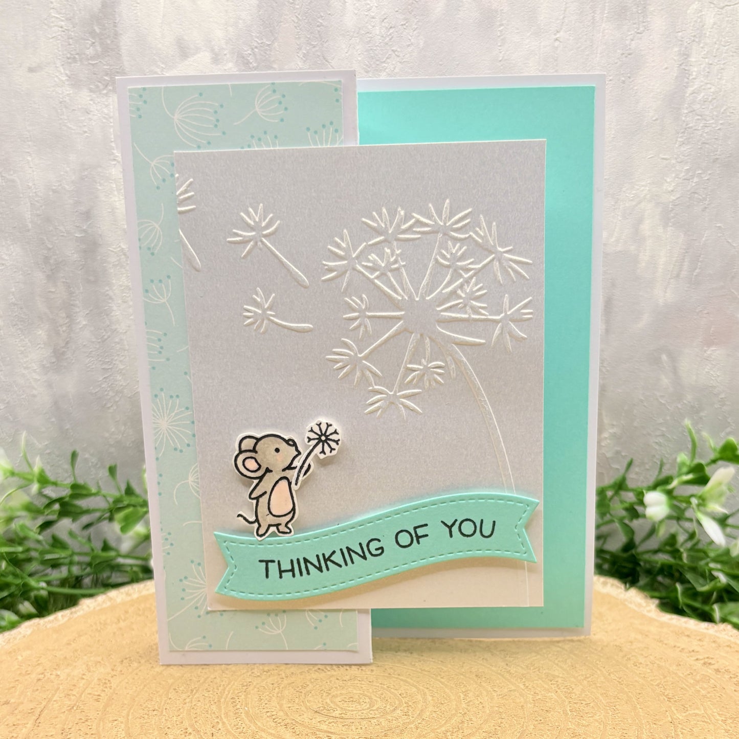 Mouse Blowing Dandelion Handmade Thinking of You Card