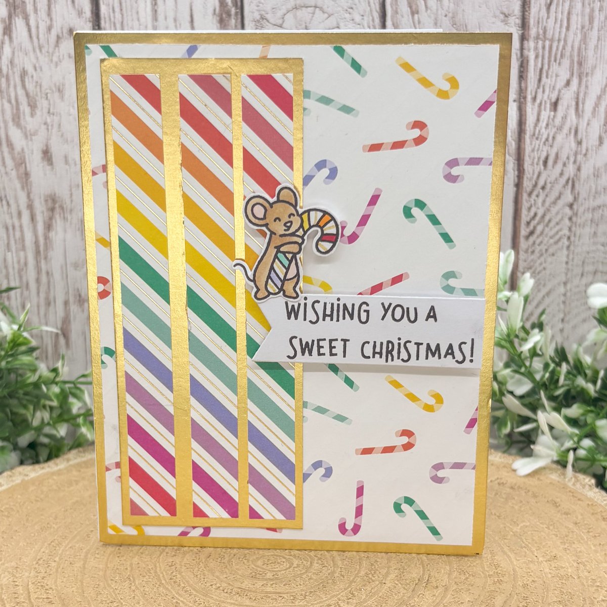 Mouse With Candy Cane Handmade Christmas Card