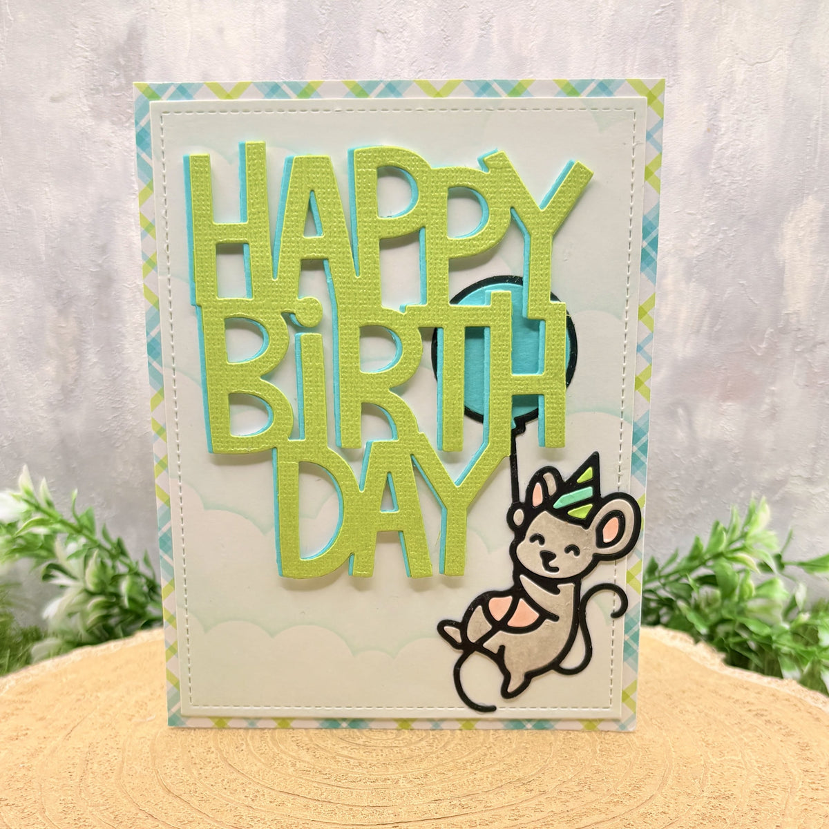 Mouse & Balloon Handmade Birthday Card