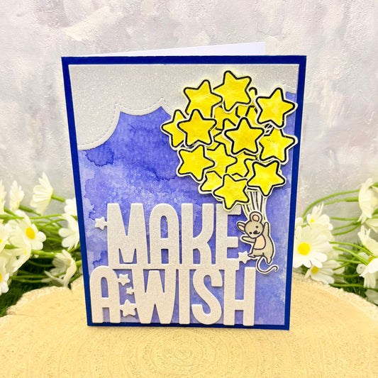 Mouse & Stars Make A Wish Handmade Birthday Card-1