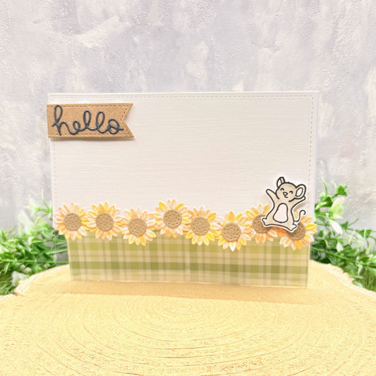 Mouse & Sunflowers Hello Handmade Card-1