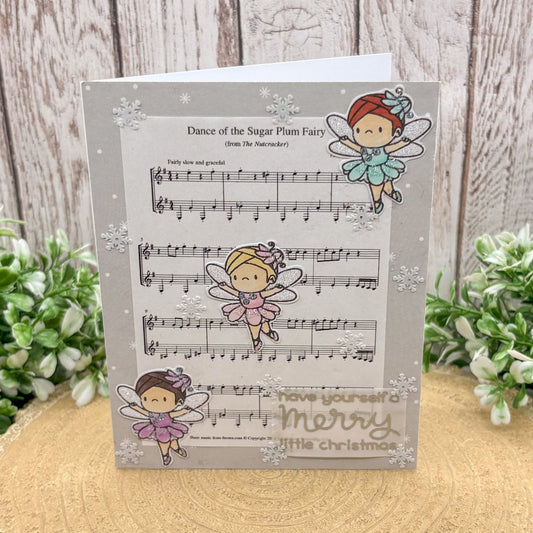 Nutcracker Fairy Music Sheet Handmade Christmas Card-1