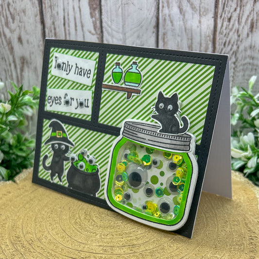 Only Have Eyes For You Witch Cat Handmade Shaker Card-1