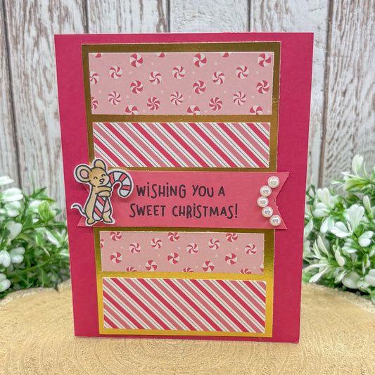 Pack of 3 Pink Handmade Sweet Mice Christmas Cards-1