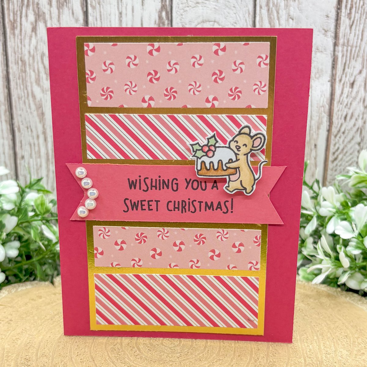 Pack of 3 Pink Handmade Sweet Mice Christmas Cards-2