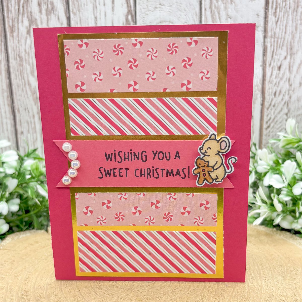 Pack of 3 Pink Handmade Sweet Mice Christmas Cards-3