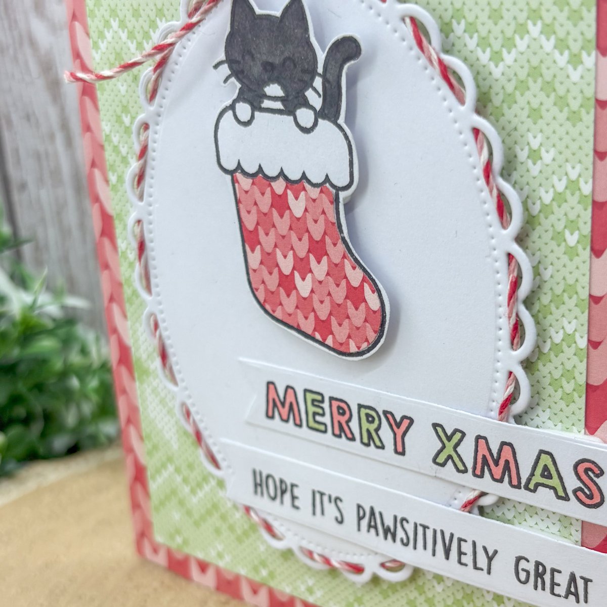 Pawsitively Great Cat In Stocking Handmade Christmas Card-2