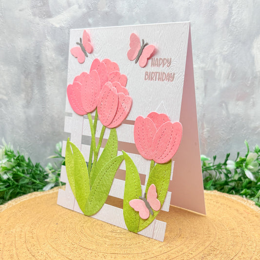Pink Butterflies & Flowers Handmade Birthday Card-1