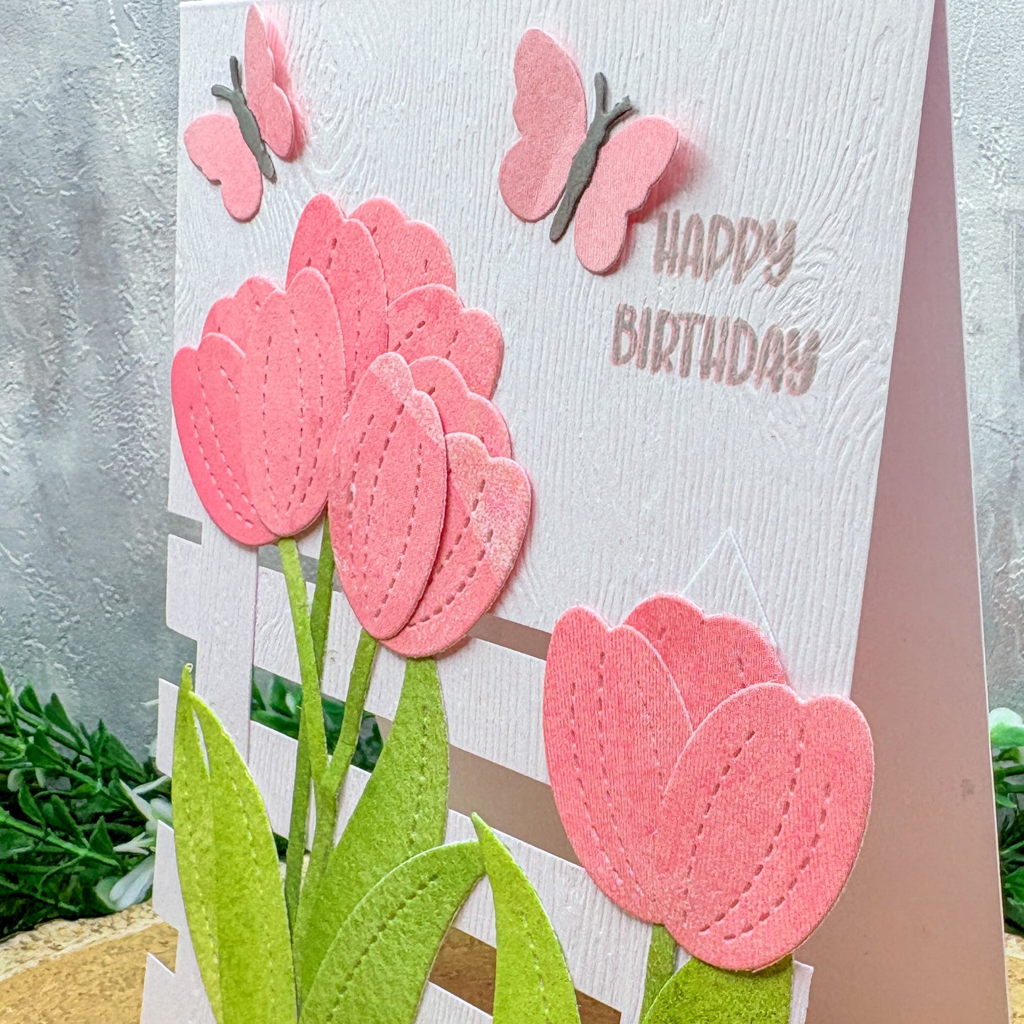Pink Butterflies & Flowers Handmade Birthday Card-2