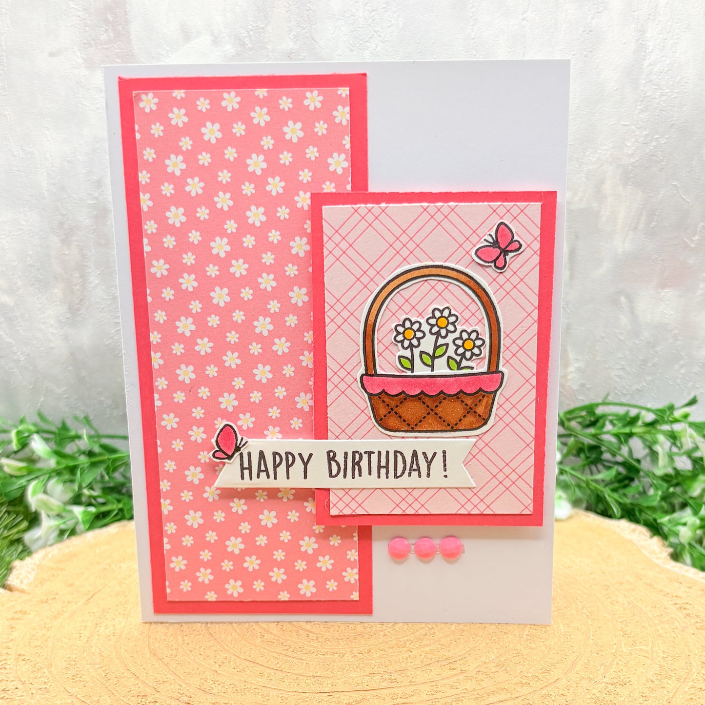 Pink Floral Patterned Handmade Birthday Card