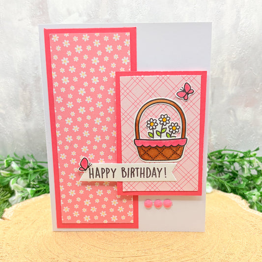 Pink Floral Patterned Handmade Birthday Card