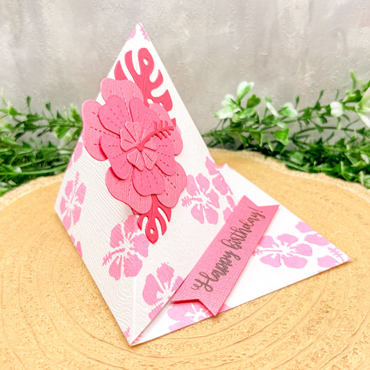 Pink Floral Standing Handmade Birthday Card-1
