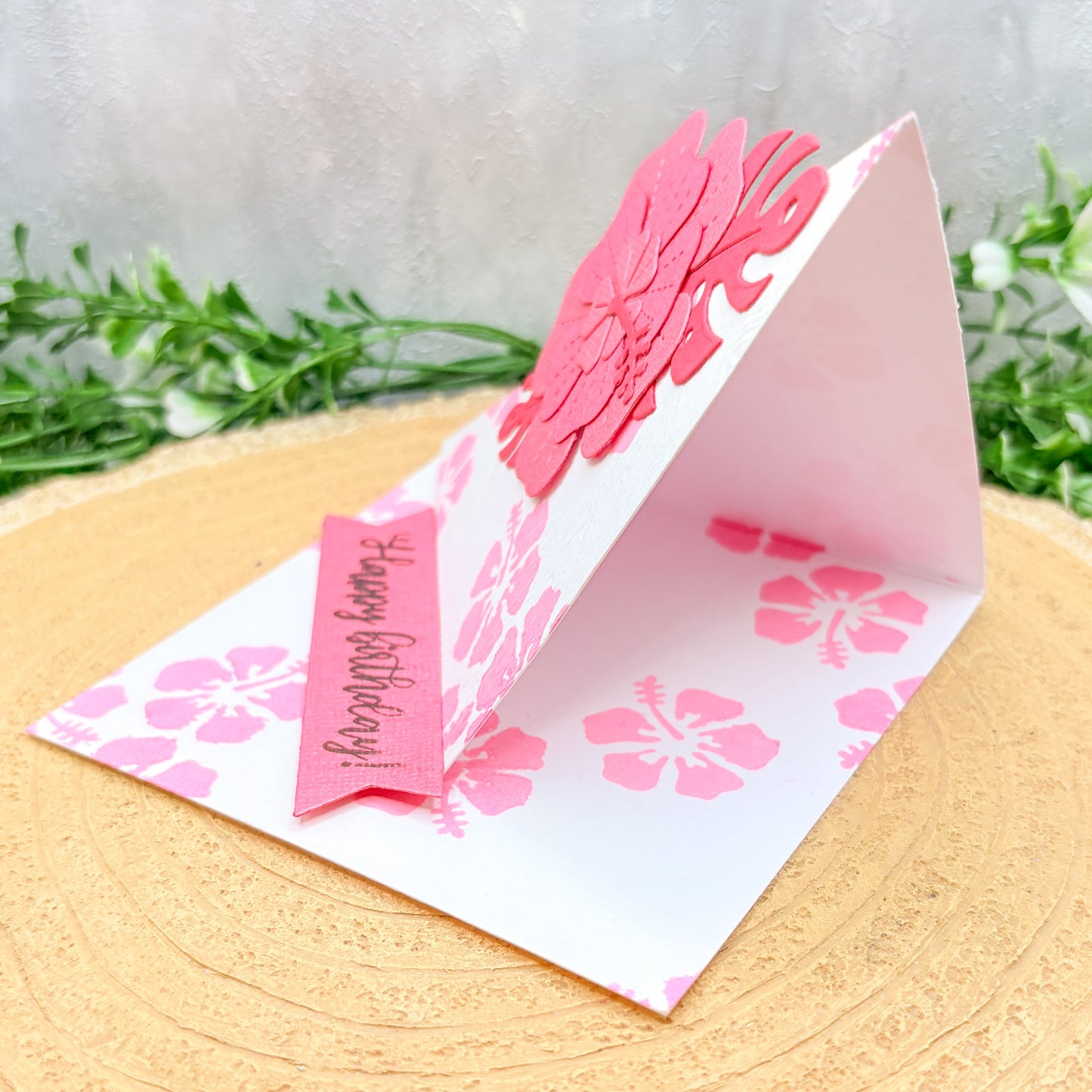 Pink Floral Standing Handmade Birthday Card-2