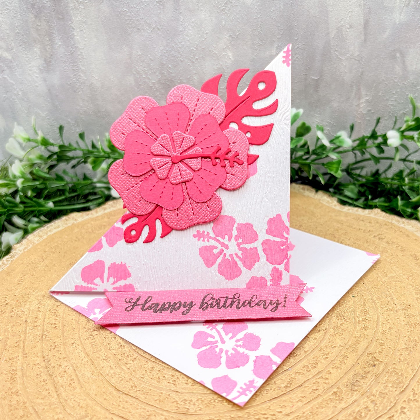Pink Floral Standing Handmade Birthday Card