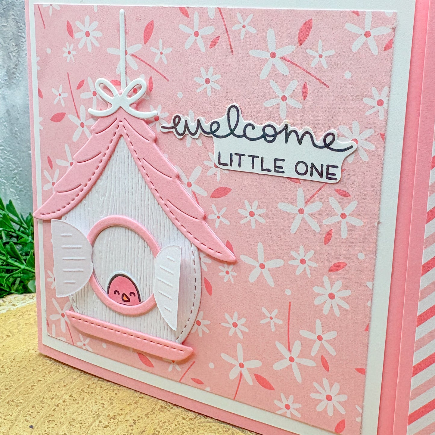 Pink Welcome Little One Handmade New Baby Gift Card Holder Card-2