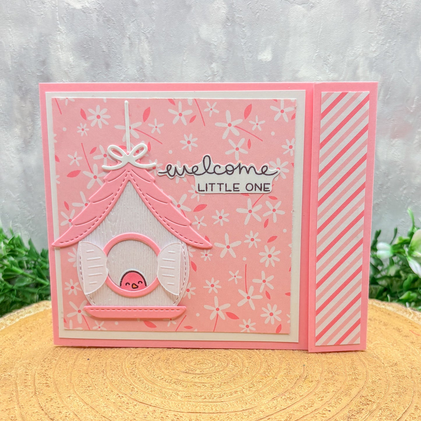 Pink Welcome Little One Handmade New Baby Gift Card Holder Card