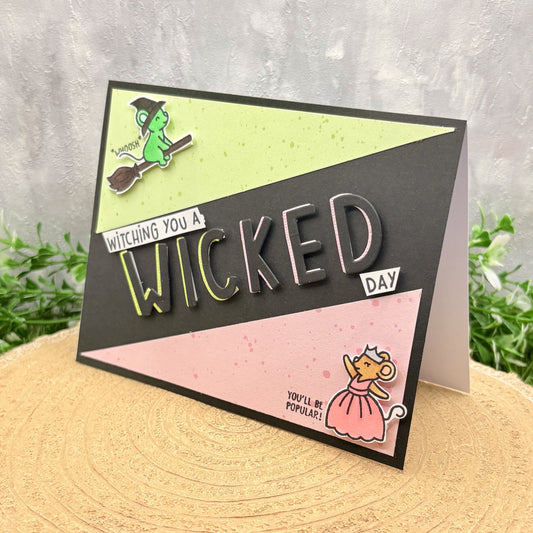 Pink & Green Mice Witches Wicked Handmade Birthday Card-1