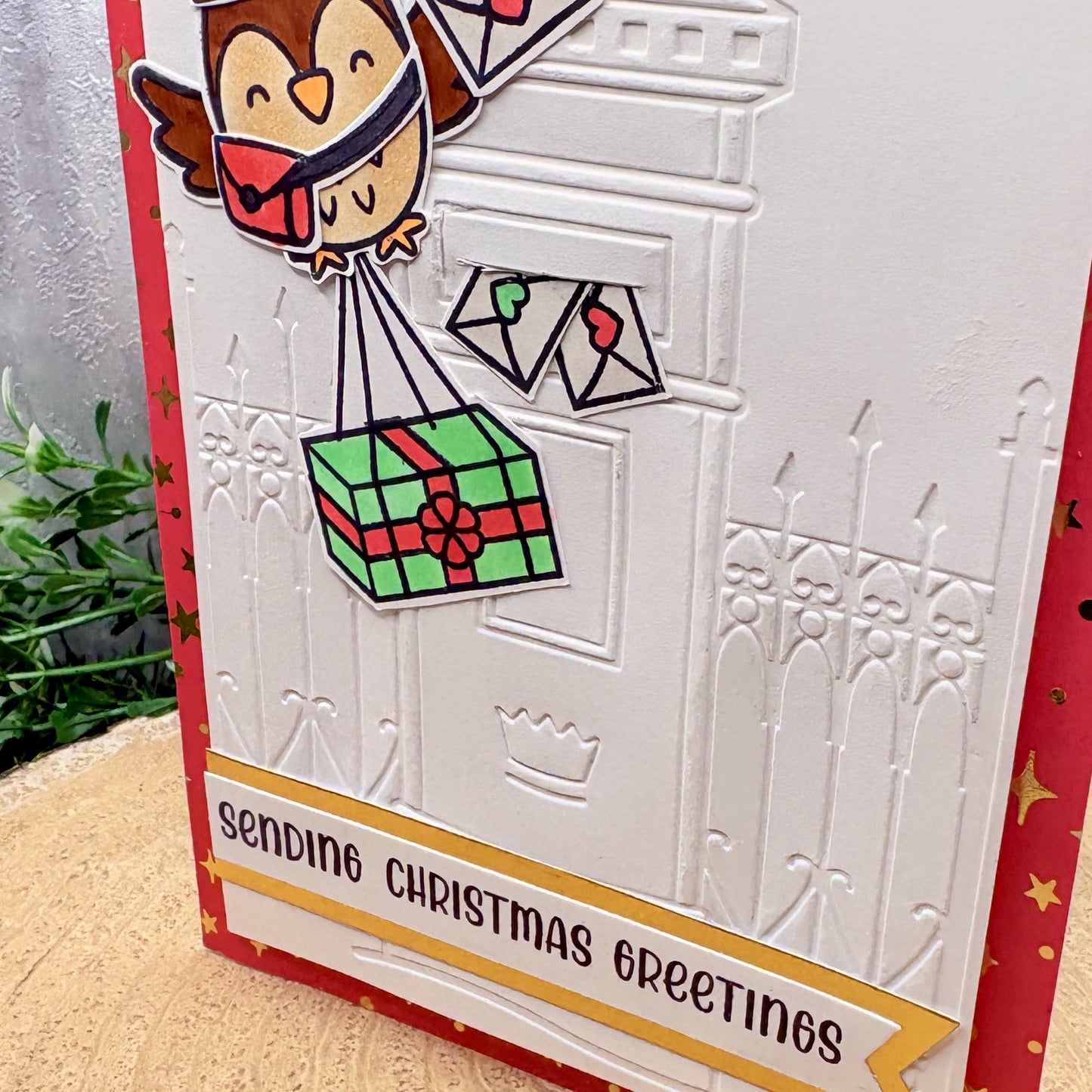 Postman Owl Sending Greetings Handmade Christmas Card-2