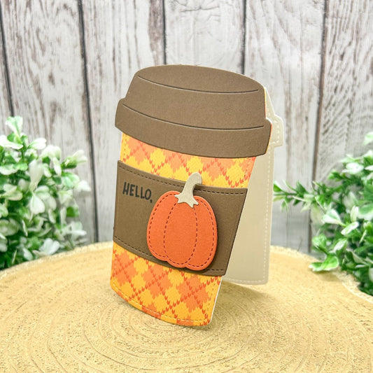 Pumpkin Coffee Cup Shaped Handmade Card/Gift Card Holder-1