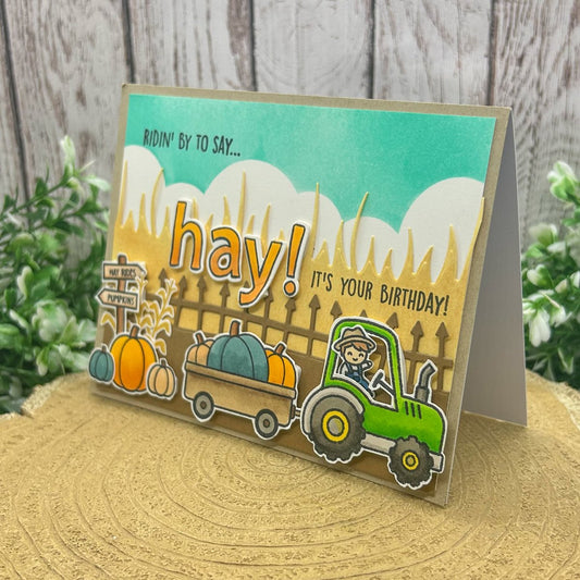 Pumpkin Tractor Hay, It's Your Birthday! Handmade Card-1