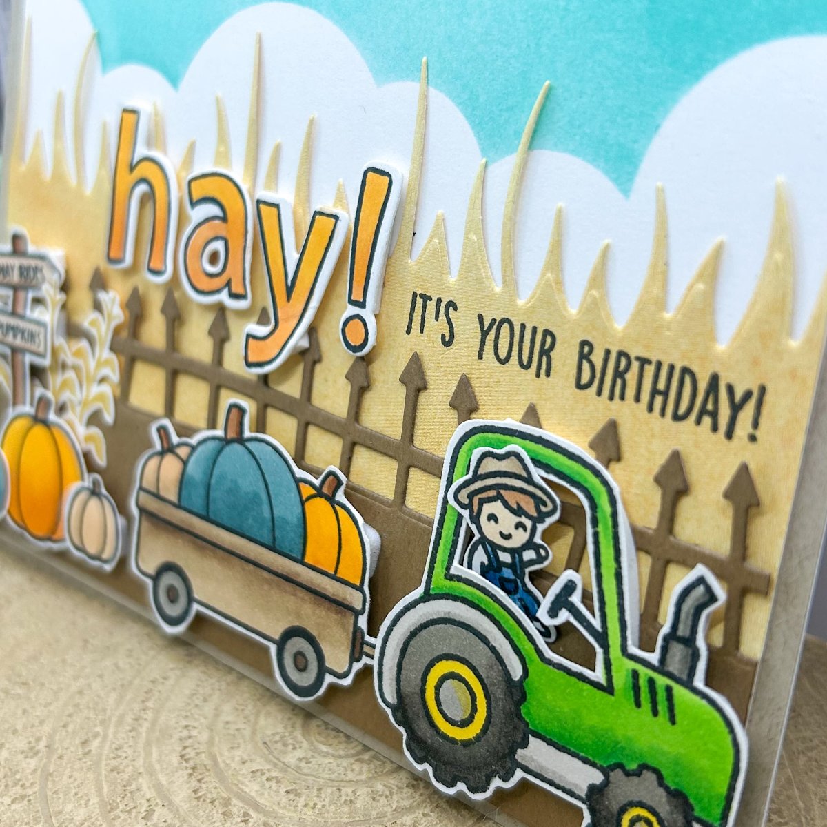 Pumpkin Tractor Hay, It's Your Birthday! Handmade Card-2