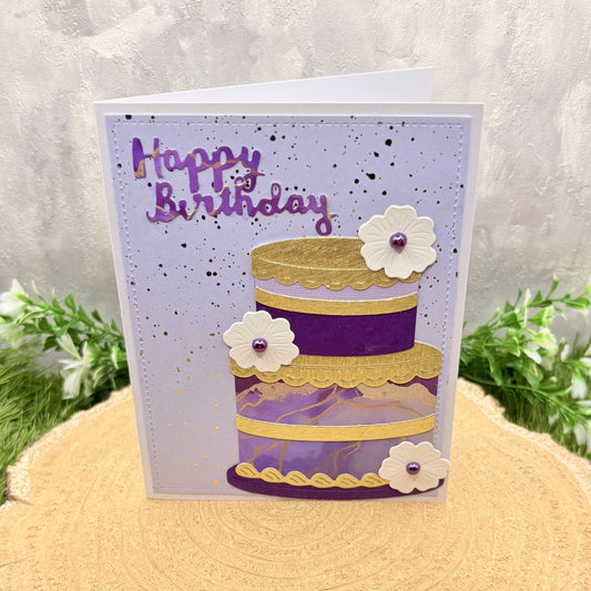 Puprle & Gold Cake Handmade Birthday Card-1