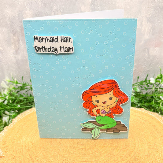 Red Head Mermaid Character Handmade Birthday Card-1