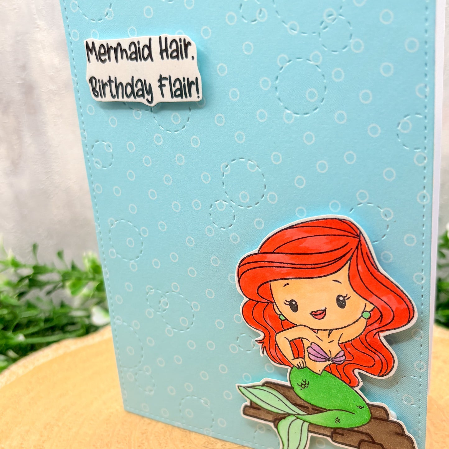 Red Head Mermaid Character Handmade Birthday Card-2