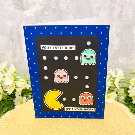Retro Arcade Game You Levelled Up Handmade Birthday Card-1