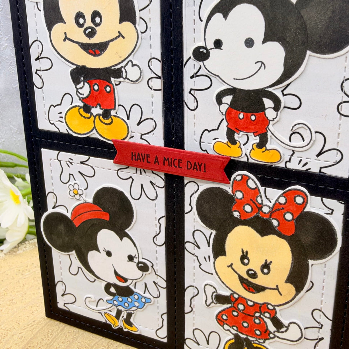 Retro Cartoon Mice Couple Handmade Birthday Card-2