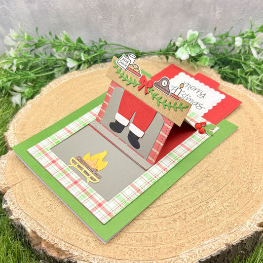 Santa Fireplace Pull Tab Handmade Christmas Card-1